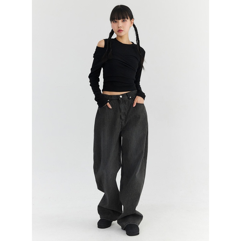 Stripe Cotton Wide Leg Pants CO330