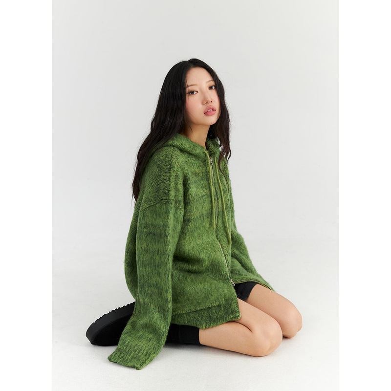 Two-Way Zip-Up Knit Hoodie Jacket CN303