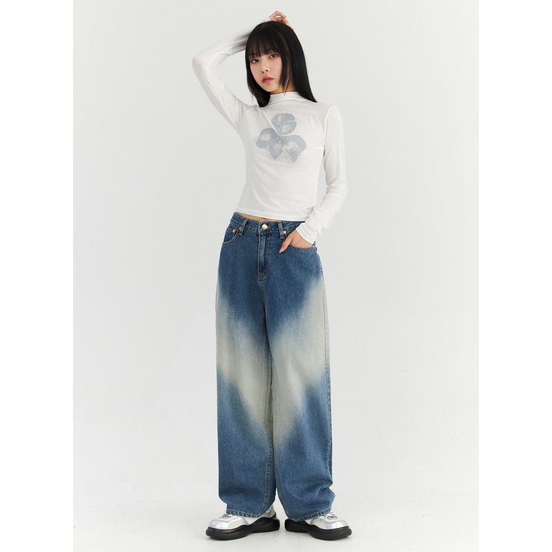 Washed Blue Wide Jeans CN307|Blue|S|M|L