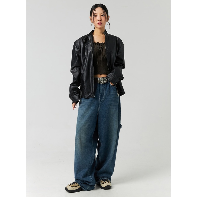 Washed Cotton Wide Leg Jeans CO323