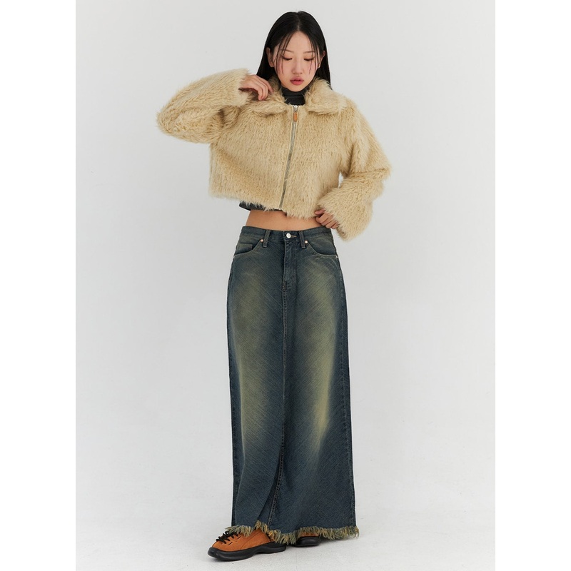 Washed Denim Maxi Skirt CN314|Blue|Black|S|M|L