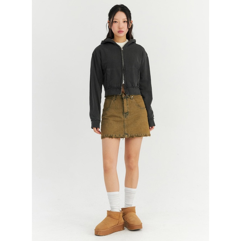Washed Destroyed Denim Mini Skirt CN303