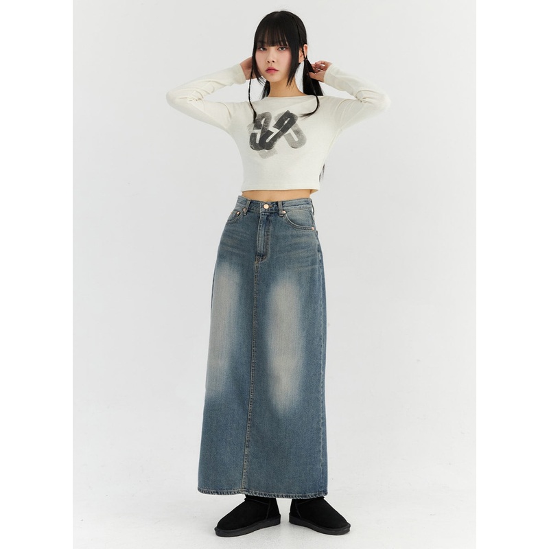 Washed Maxi Denim Skirt CN306|Dark blue|Light blue|S|M|L