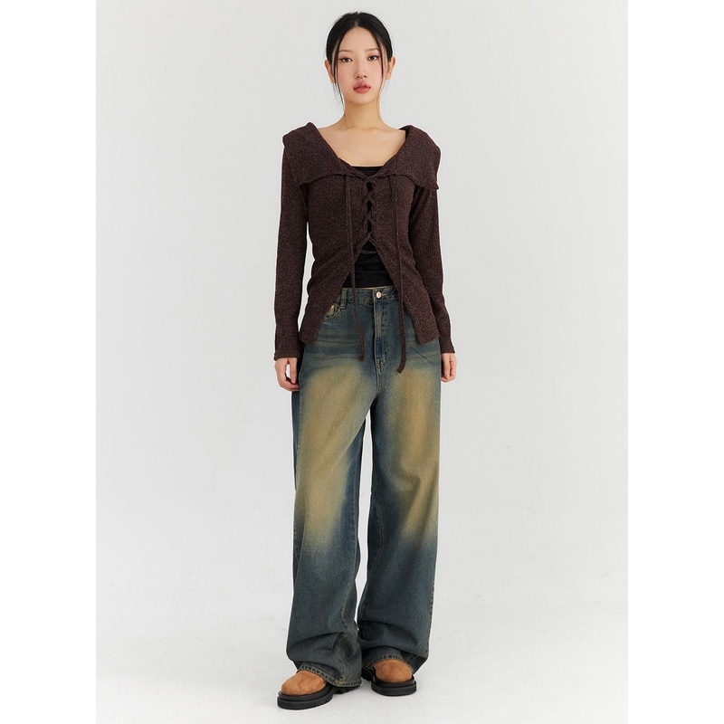 Washed Wide Leg Jeans CN315|Dark blue|S|M|L