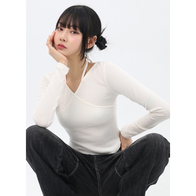 Wrap Halter Neck Slim Fit Tee IN310