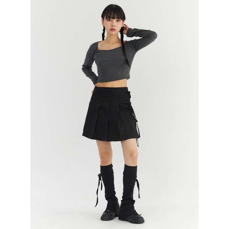 Wrap Pleated Mini Skirt CO330|Black|Gray|S/M