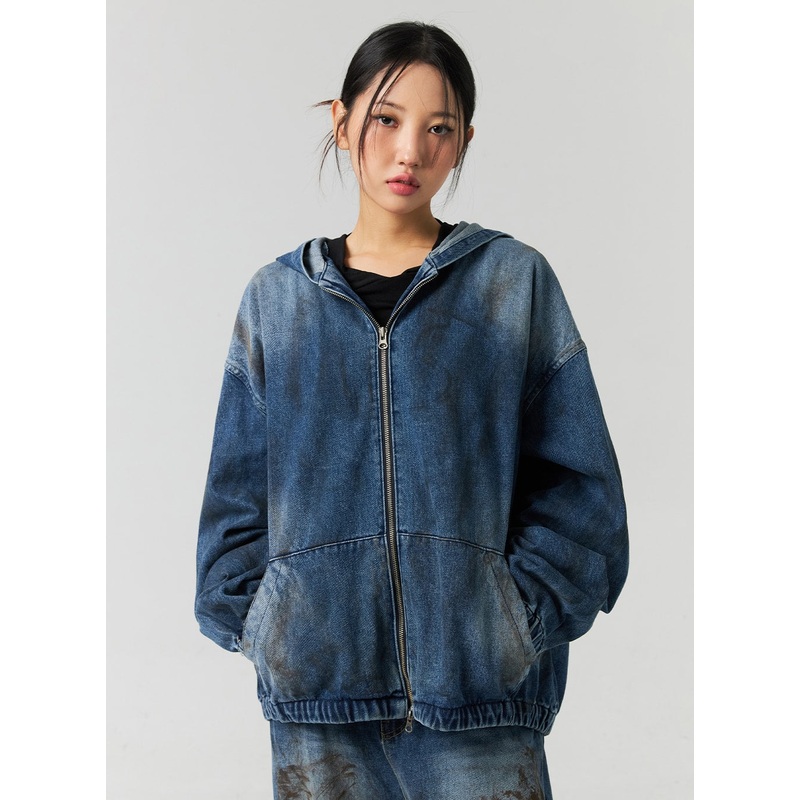 Zip-Up Denim Hooded Jacket CO323