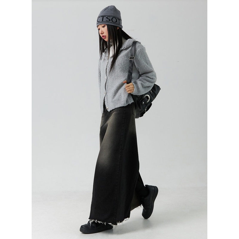 A-Line Maxi Denim Skirt CD301|Black|Dark blue|S|M