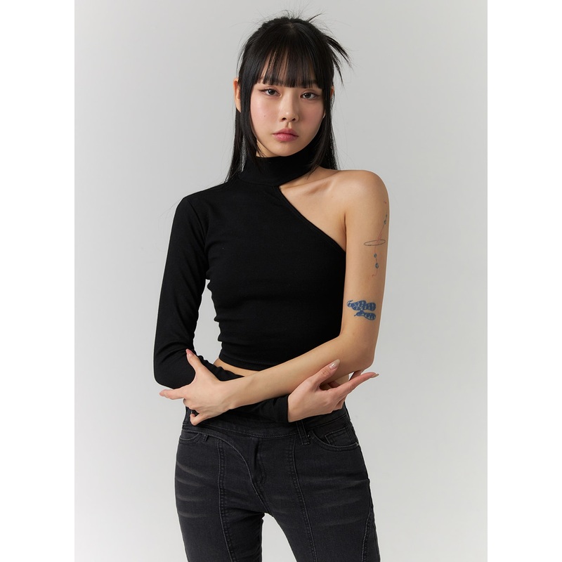 Asymmetric One Shoulder Crop Tee CD308