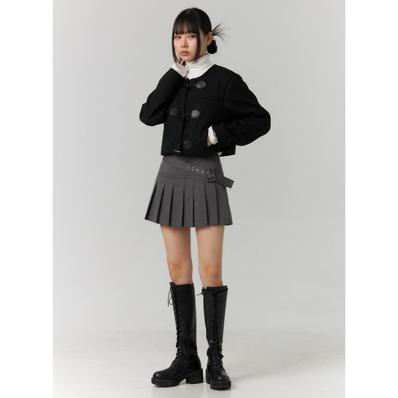 Asymmetrical Belt Pleated Mini Skirt CD308