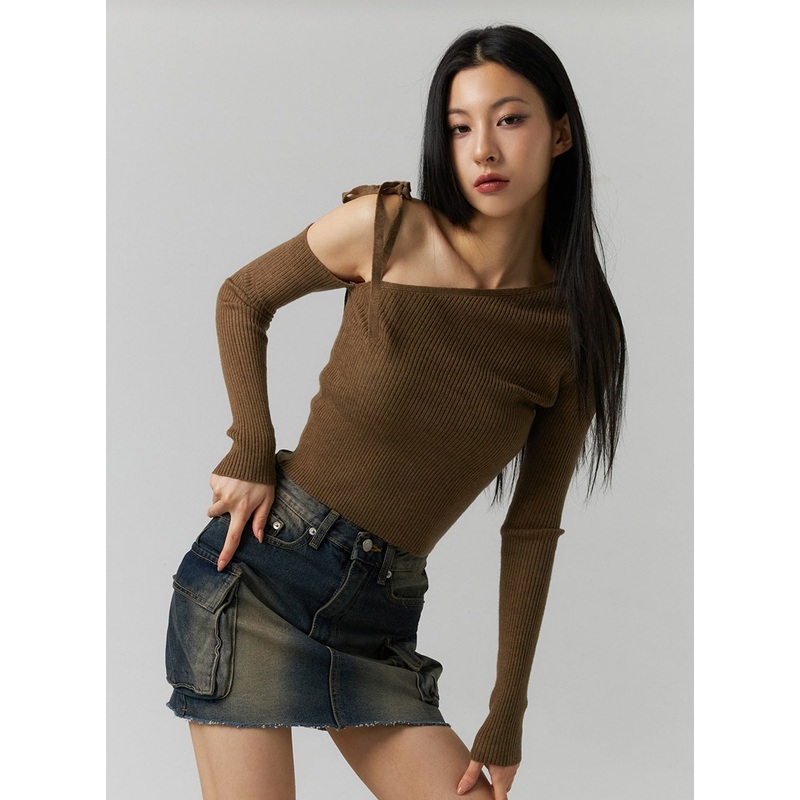 Asymmetrical Shoulder Knit Top ID306
