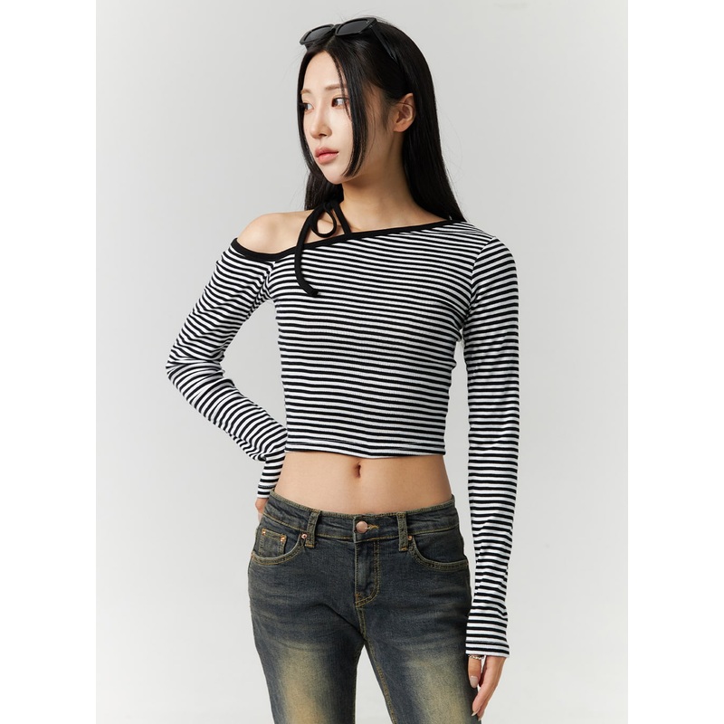 Asymmetrical Stripe Crop Top CN328