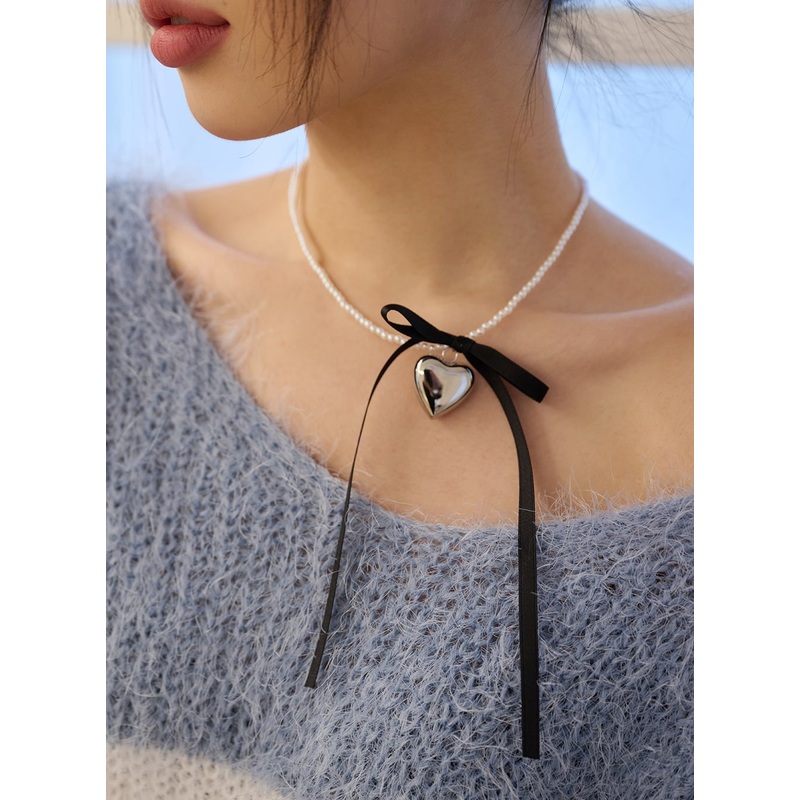 Balletcore Beaded Ribbon Heart Necklace OD327