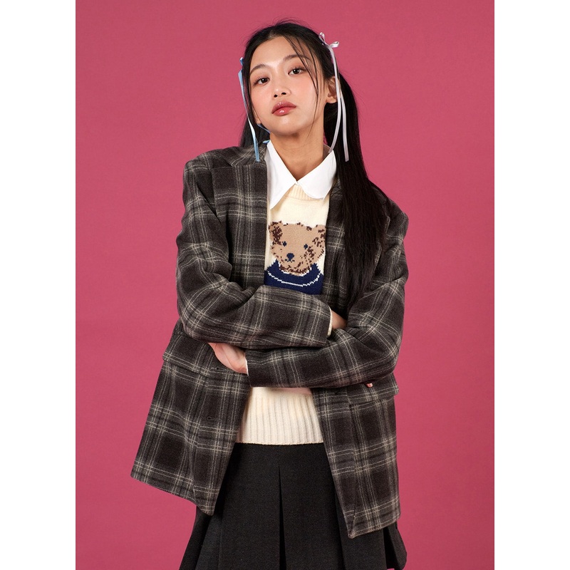 Checkered Casual Blazer IJ402|Dark brown|Black|S/M