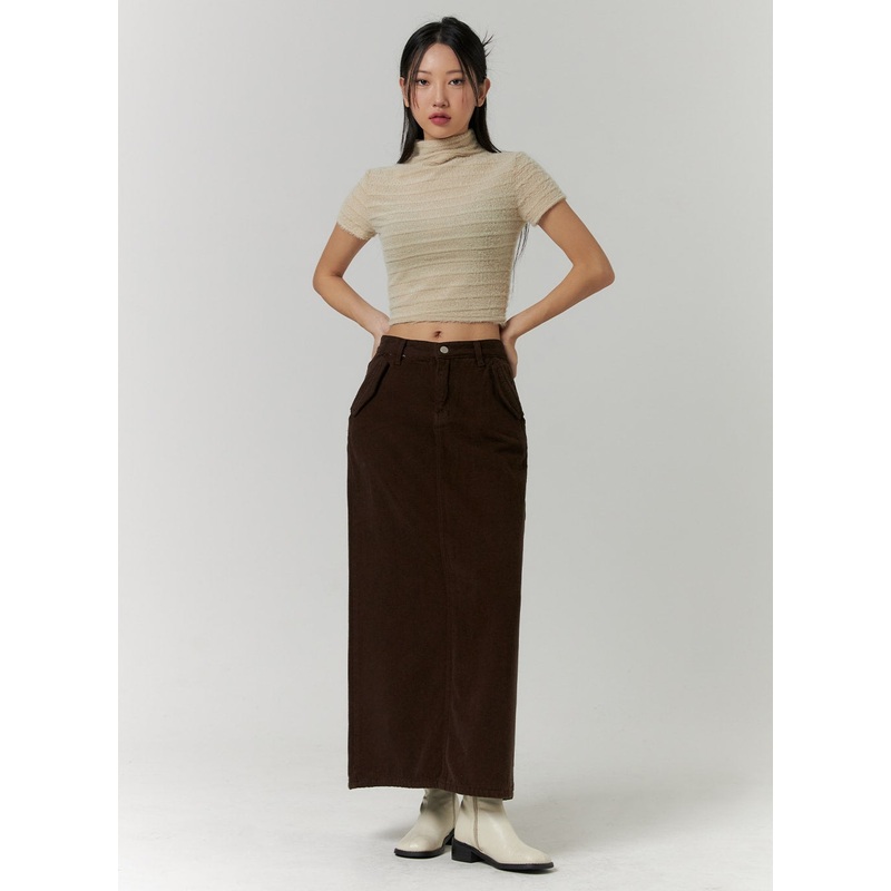 Corduroy Mid-Rise Solid Maxi Skirt CD315