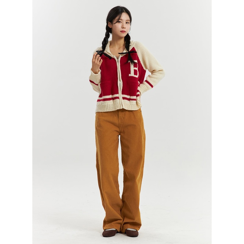 Corduroy Mid-Waist Solid Straight Pants OD320