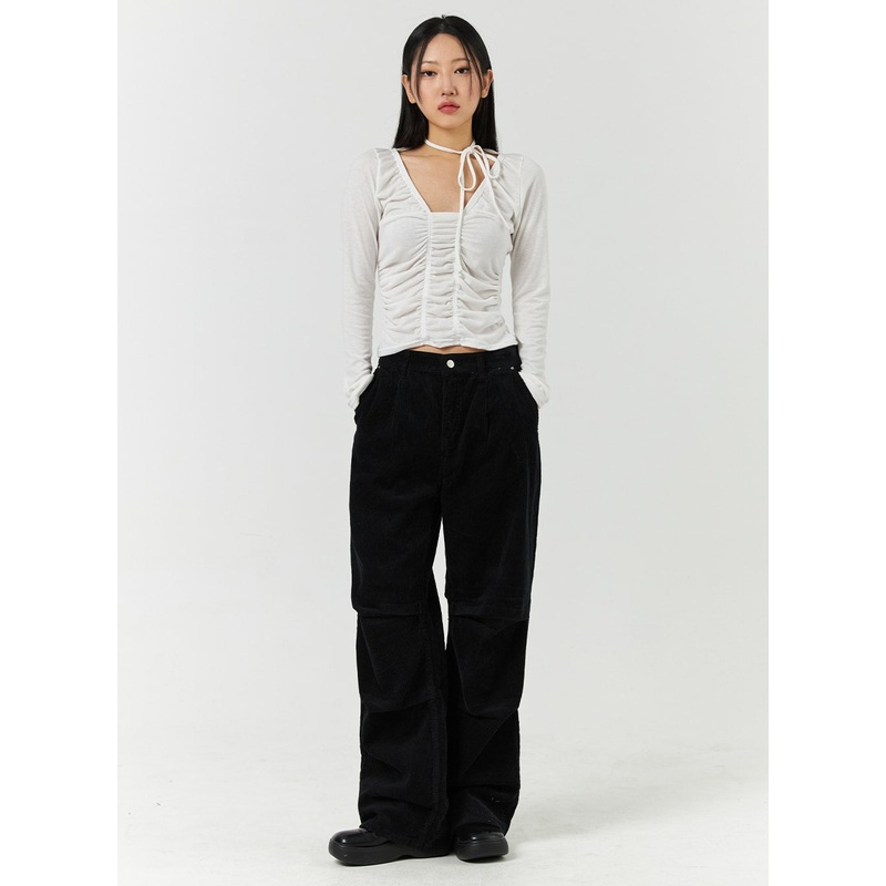 Corduroy Middle Waist Pocket Straight Leg Trousers CD322