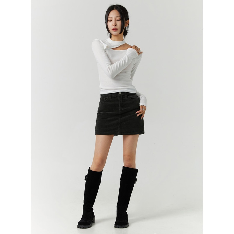 Corduroy Mini Skirt CN329|Dark gray|Light beige|Dark brown|S|M|L