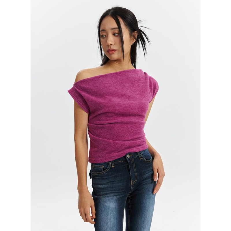 Cowl Off-Shoulder Tee CD321|Dark pink|Light beige|Gray|Black|S/M