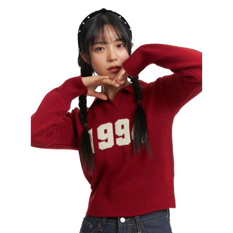 Crop Collar Lettering Sweater OJ404