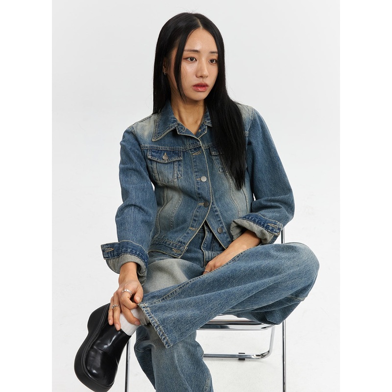 Denim Collar Button Jacket CD320