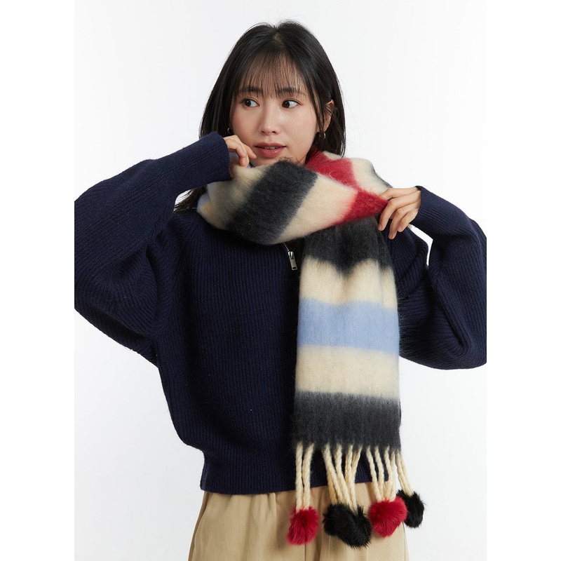 Fringed Wool Color Striped Scarf OD308