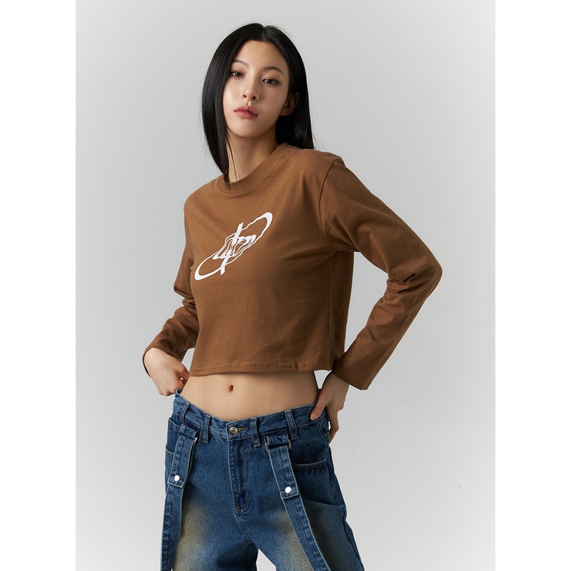 Graphic Long Sleeve Crop Tee ID306