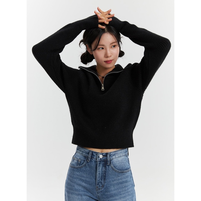 Half-Neck Zip Sweater OD321|Black|Red|Beige|Dark gray|Blue|Pink|S/M
