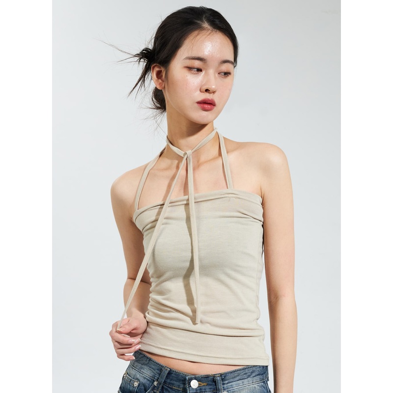 Halter Neck Top IY322|White|Beige|Green|Dark green|Blue|Grey|Black|S/M