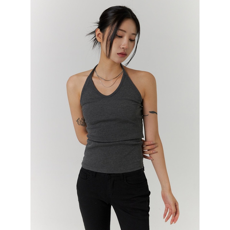 Halter Sleeveless Top CD311|Dark gray|Black|Light blue|White|Dark pink|S/M
