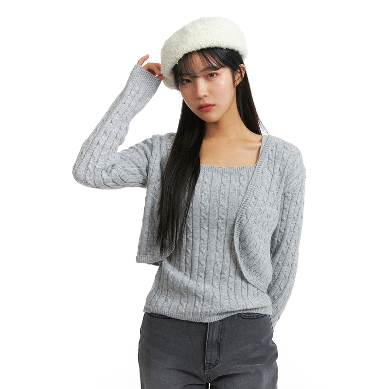 Knit Binding Long Sleeve Shrug OJ405