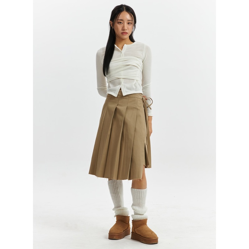 Knotted Wrap Mid-Pleated Skirt CD319