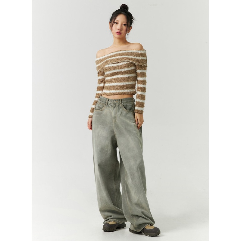 Mid-Rise Wide Leg Jeans CD301|Dark green|Dark pink|S|M|L