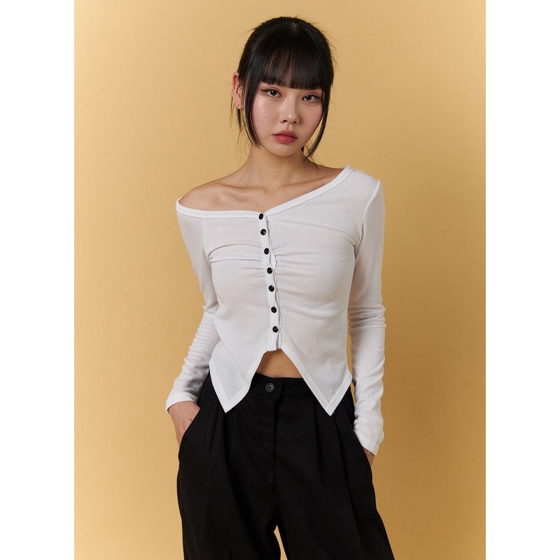 Off-Shoulder Crop Top CJ404|White|Black|Dark gray|S/M