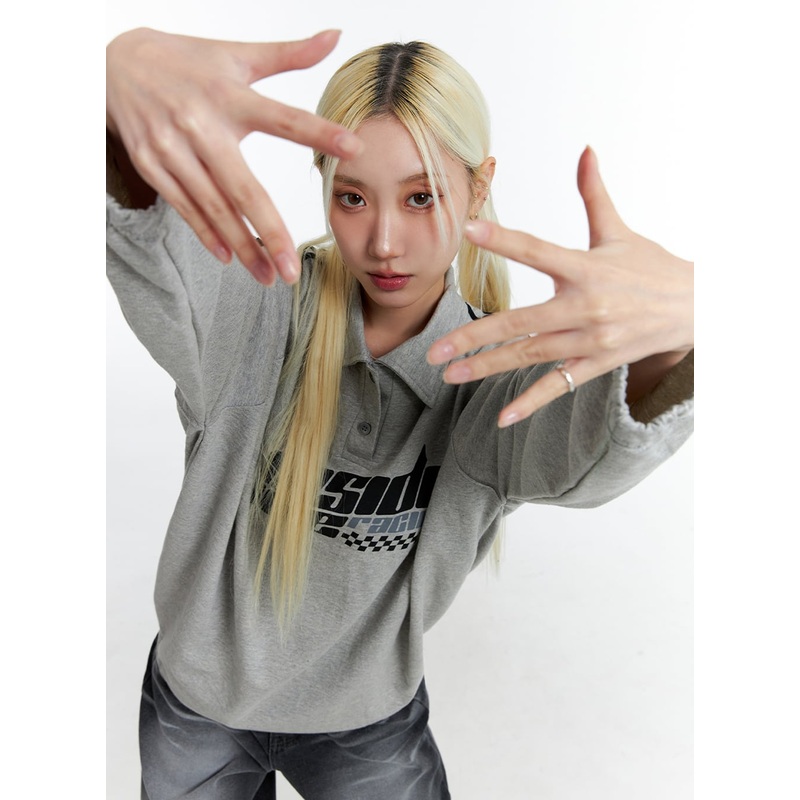 Oversized Old School Graphic Polo Sweatshirt ID315