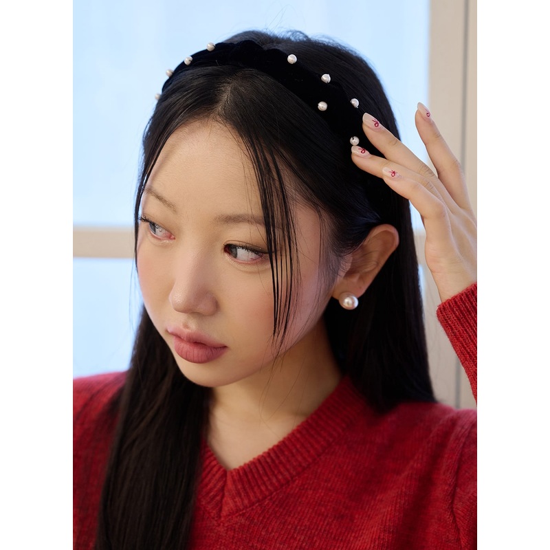Pearl Decor Headband OD326|Black|one size