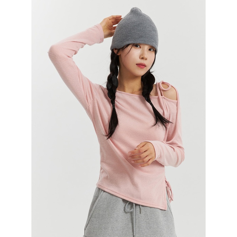 Rib and Shoulder Asymmetrical Drawstring Tee OD320