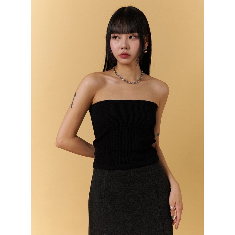 Ribbed Tube Top CJ404|Black|Dark gray|S/M