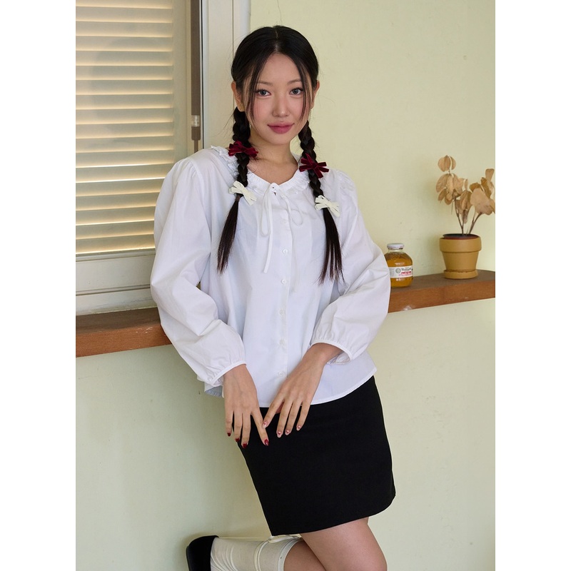Round Neck Ruffle Hem Long Sleeve Blouse OD326