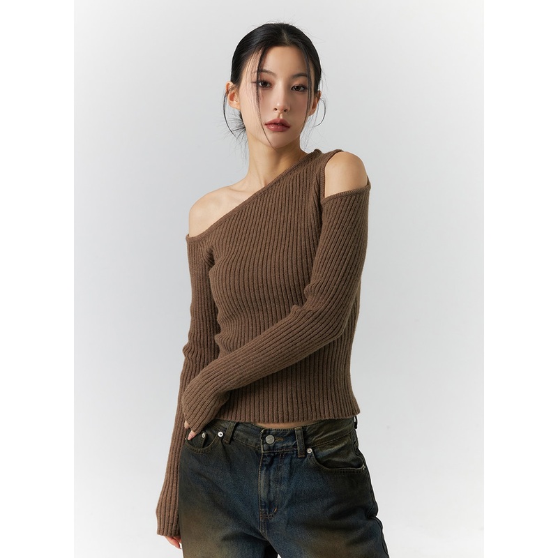 Slim Fit Ribbed Sweater ID306|Brown|Light beige|Black|S/M