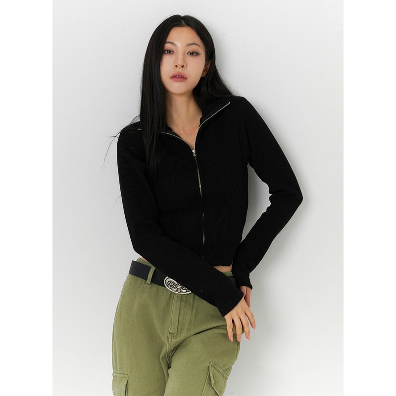 Slim Fit Zip Up Knit Top ID306