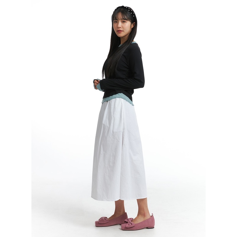 Solid Elastic Waist Maxi Skirt OJ302