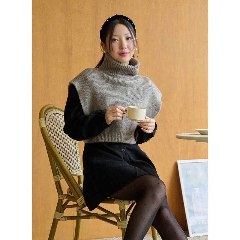 Solid Turtleneck Crop Knit Vest OD326