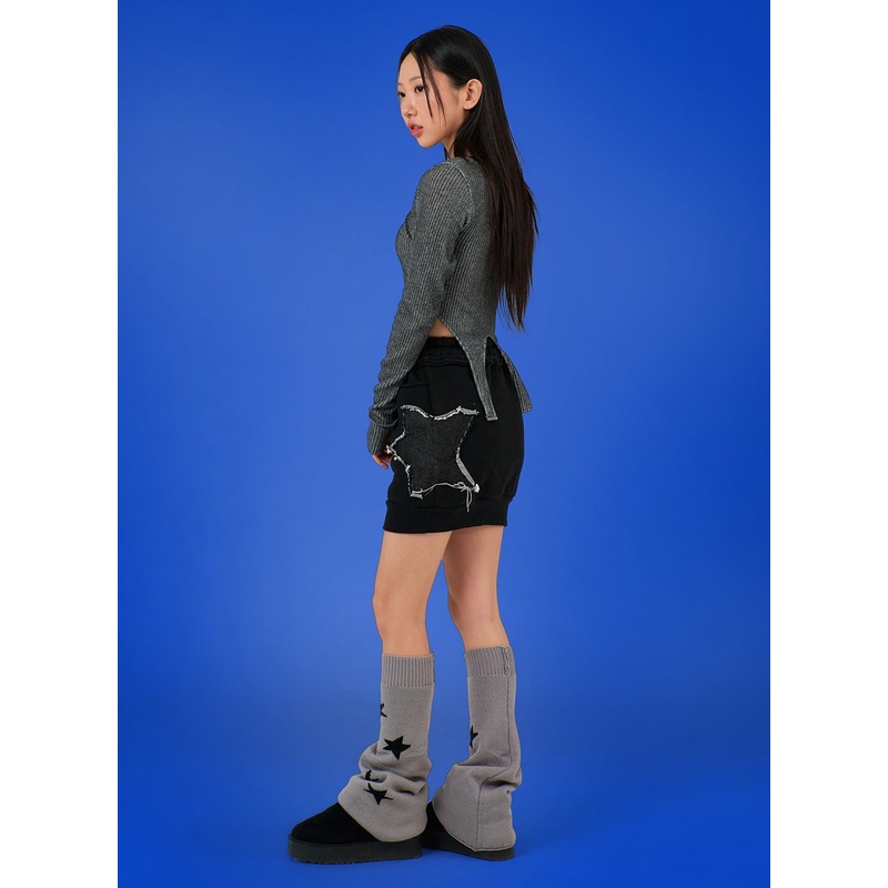 Star Design Mini Skirt IJ402|Black|Light gray|S/M