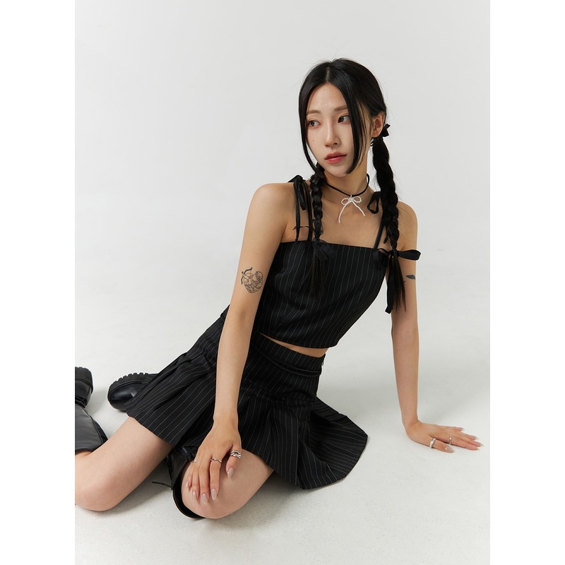Stripe Strap Shoulder Crop Cami Top CD301