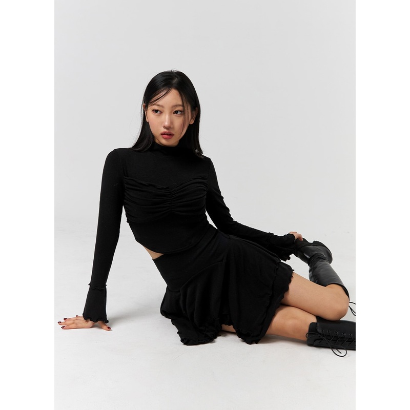 Turtleneck Rib Knit Long Sleeve Crop Top CD328