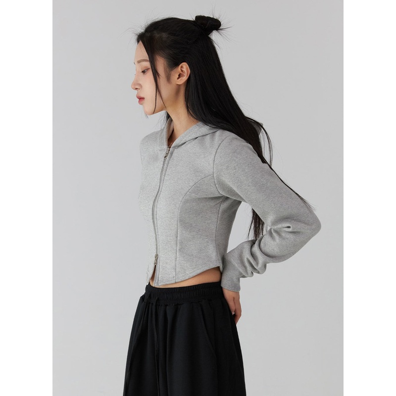 Two-Way Zip-Up Crop Hoodie CD322