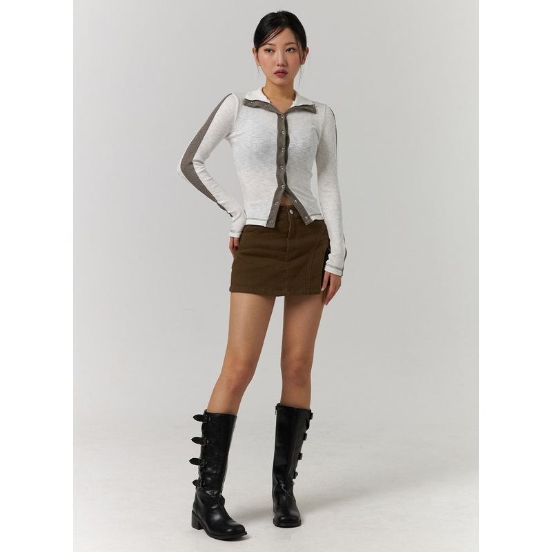 Unbalanced Solid High Waist Button Cargo Mini Skirt CD329