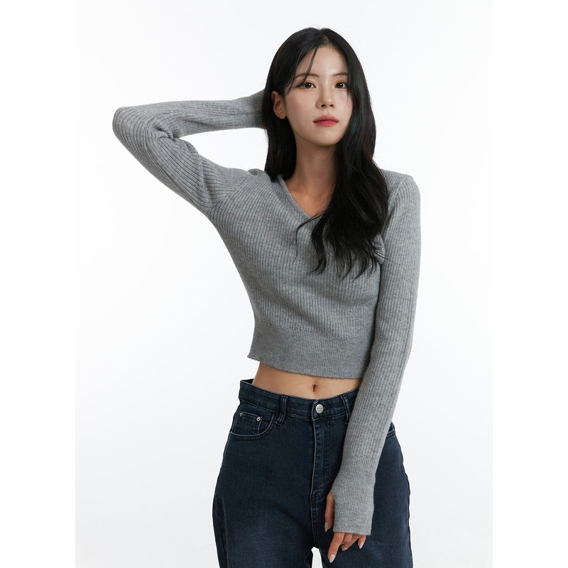 V-Neck Knit Crop Sweater ON330