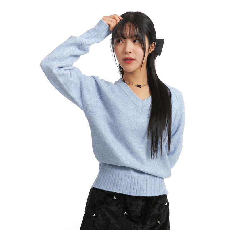 V-Neck Sweater OJ404|Light blue|Gray|Dark blue|Mint|Light beige|Pink|S/M